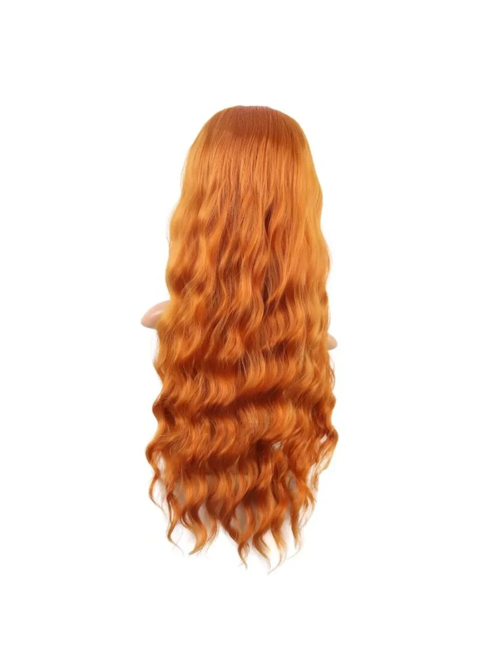 Women's Orange 28 Inch Synthetic Fiber Long Middle Part Curly Cosplay Wigs